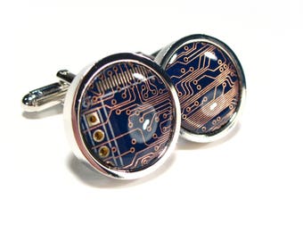 eco cufflinks etsycircuit board cufflinks, rhodium plated, steampunk cufflinks, men\u0027s gift, computer chip, electronic, accessory, eco, recycled, motherboard